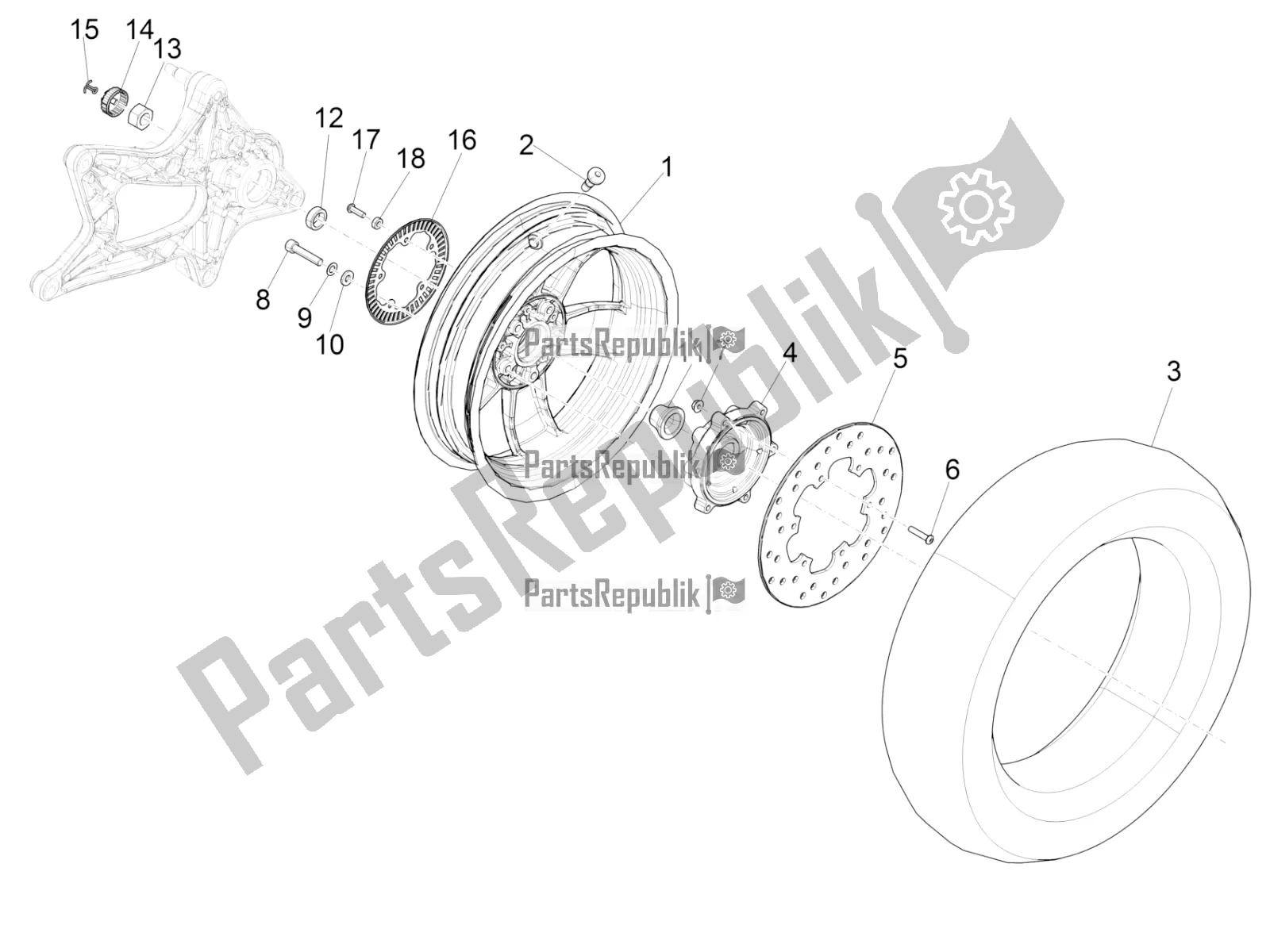 Toutes les pièces pour le Roue Arrière du Vespa GTS 125 /GTS Super 0 2016