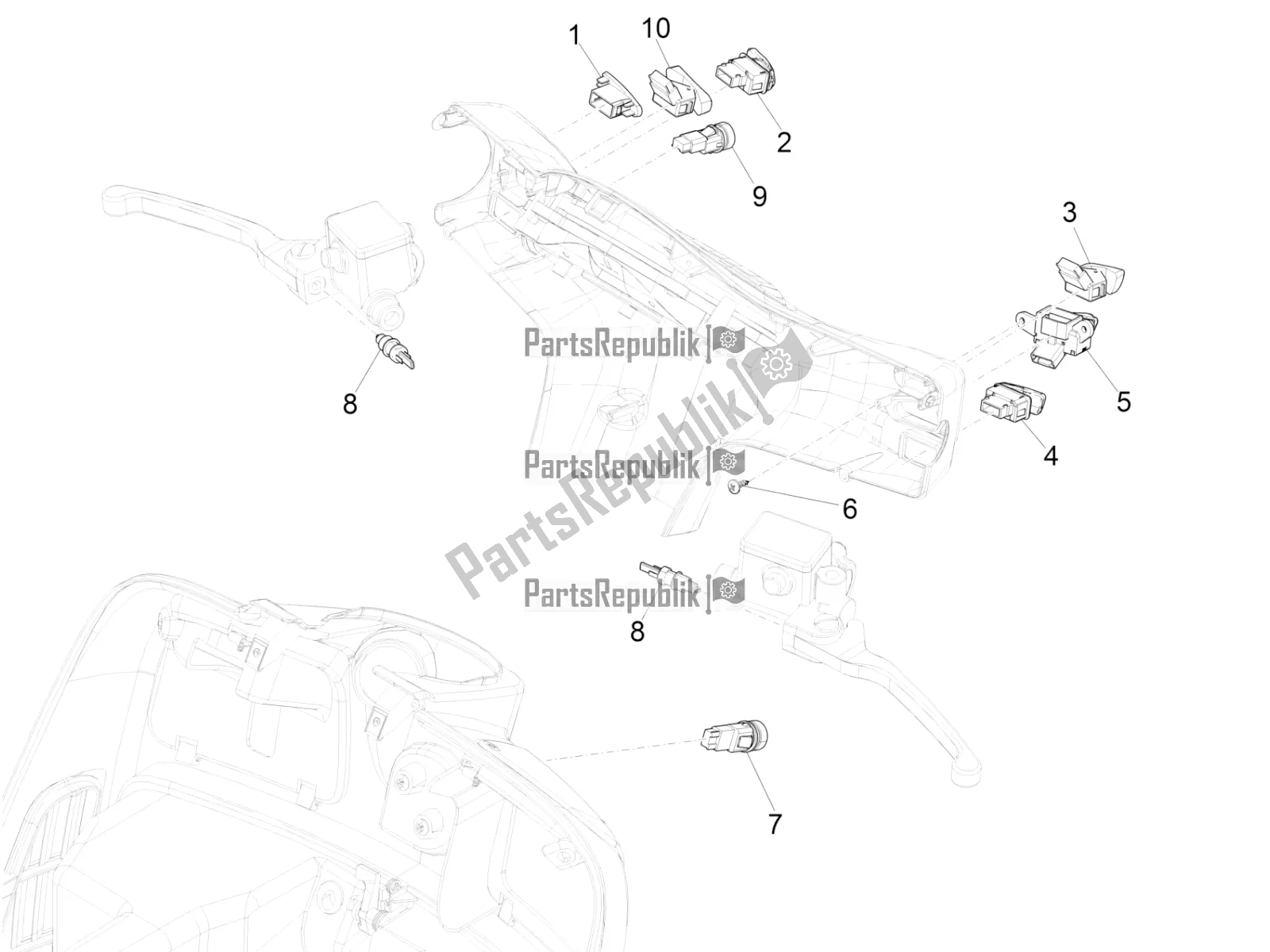 Todas las partes para Selectores - Interruptores - Botones de Vespa GTS 125 /GTS Super 0 2016