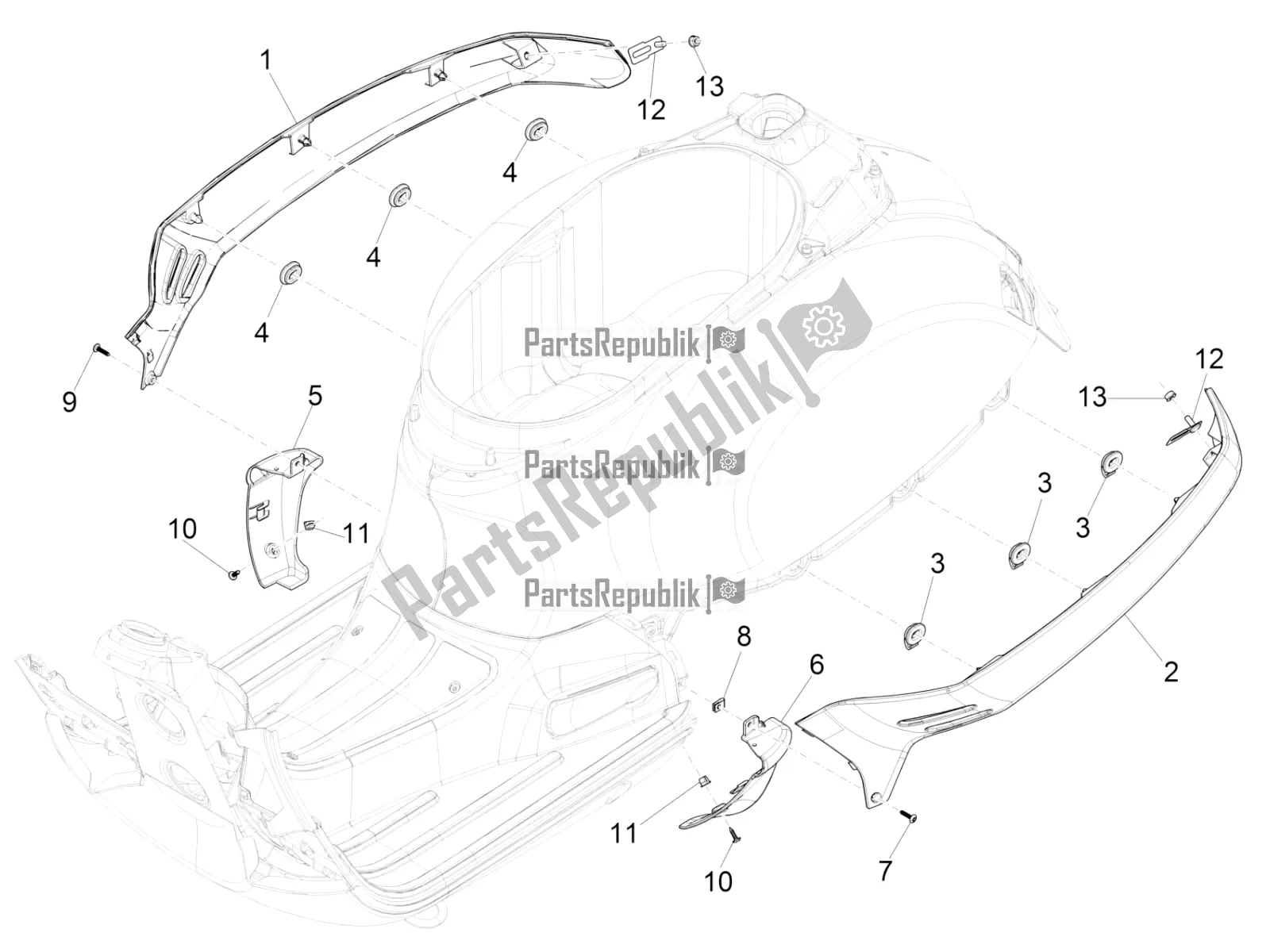 All parts for the Side Cover - Spoiler of the Vespa GTS 125 /GTS Super 0 2016