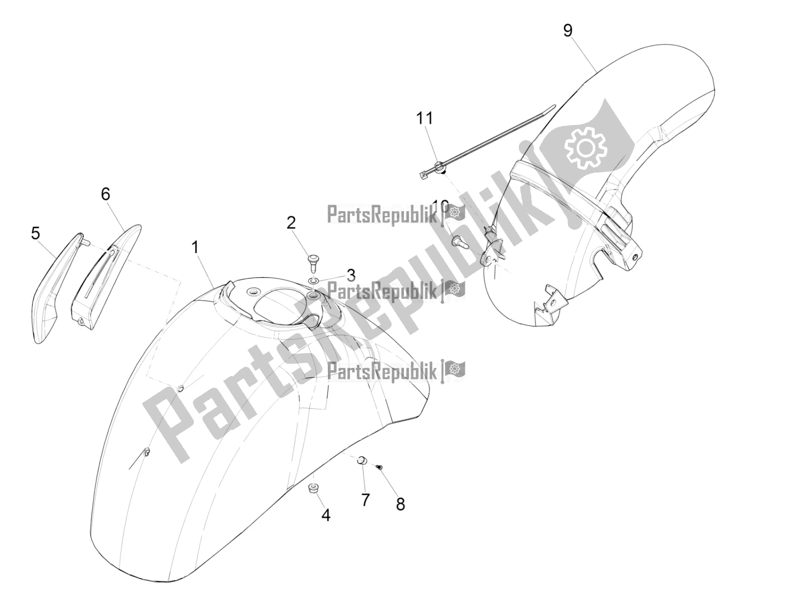 Todas las partes para Carcasa De La Rueda - Guardabarros de Vespa GTS 125 /GTS Super 0 2016