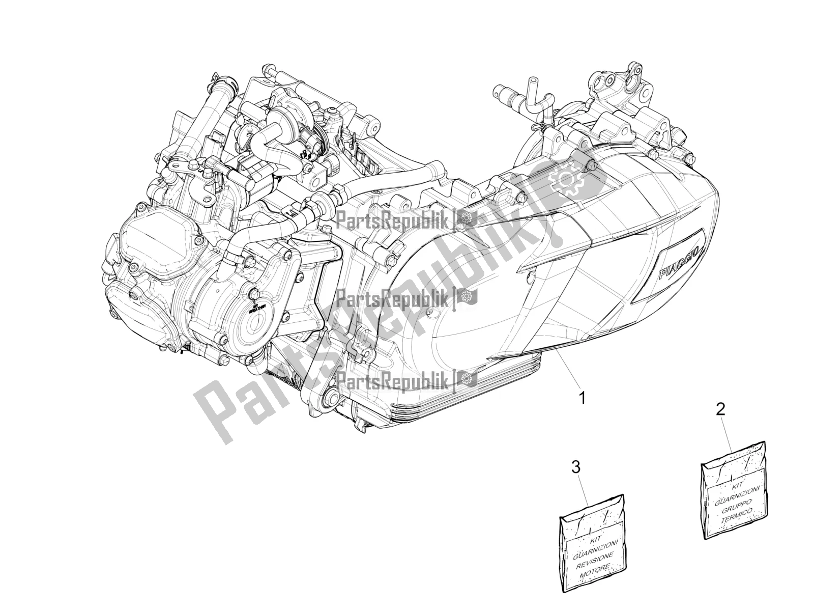 All parts for the Engine, Assembly of the Vespa GTS 125 /GTS Super 0 2017