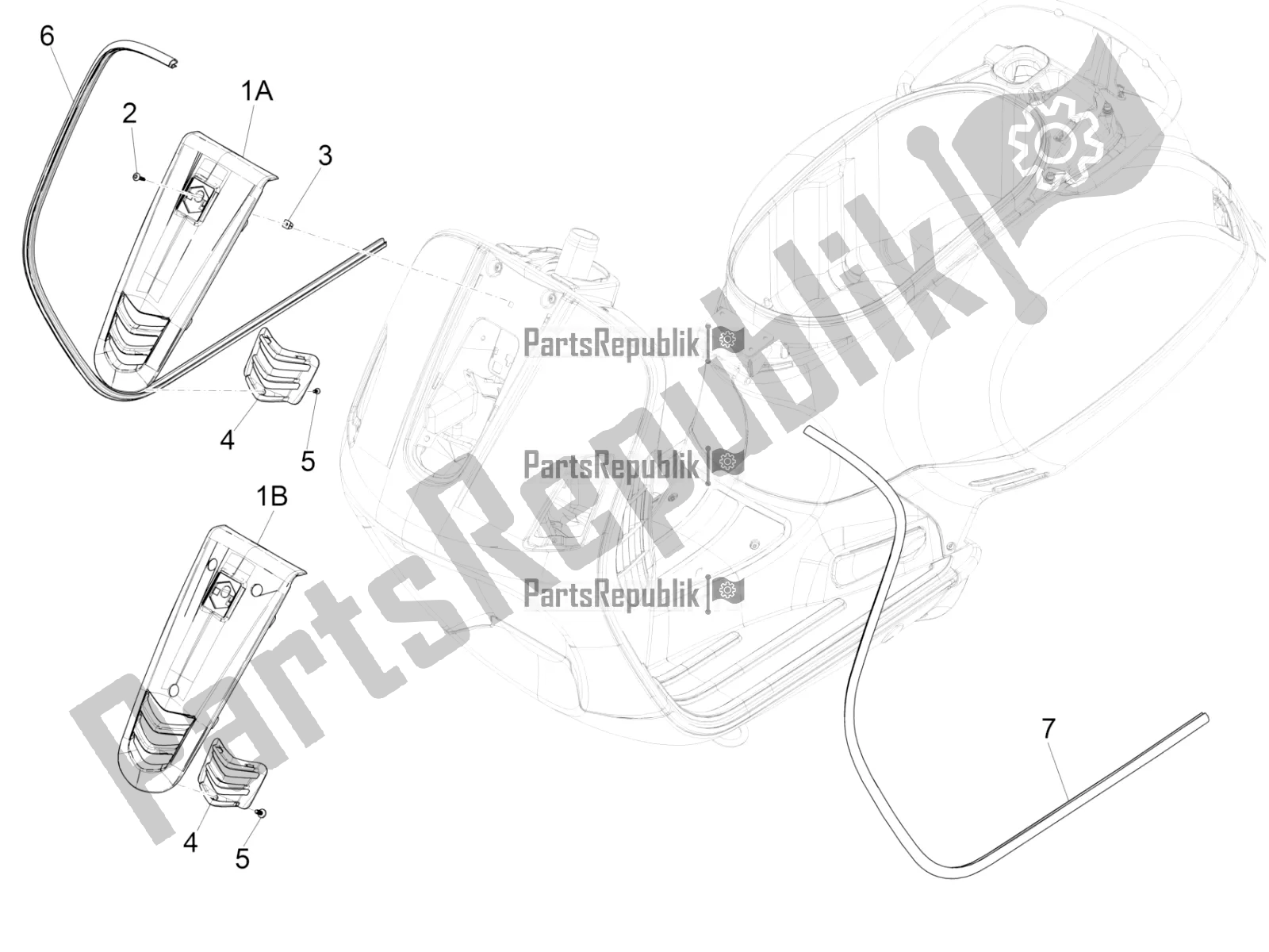 All parts for the Front Shield of the Vespa GTS 125 /GTS Super 0 2017