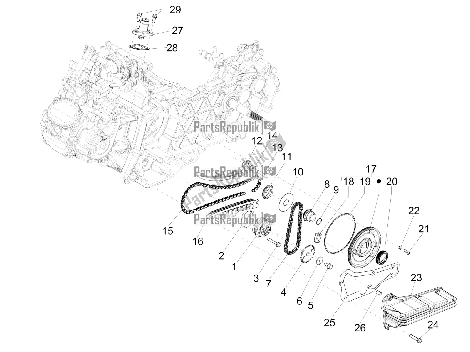 All parts for the Oil Pump of the Vespa GTS 125 /GTS Super 0 2017