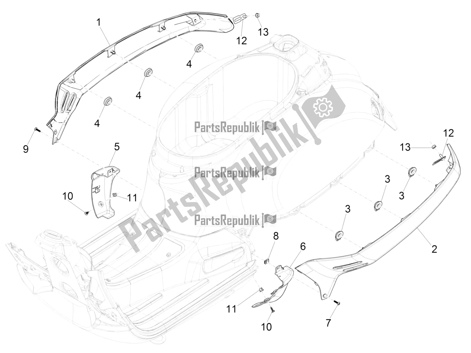 Toutes les pièces pour le Couvercle Latéral - Spoiler du Vespa GTS 125 /GTS Super 0 2017