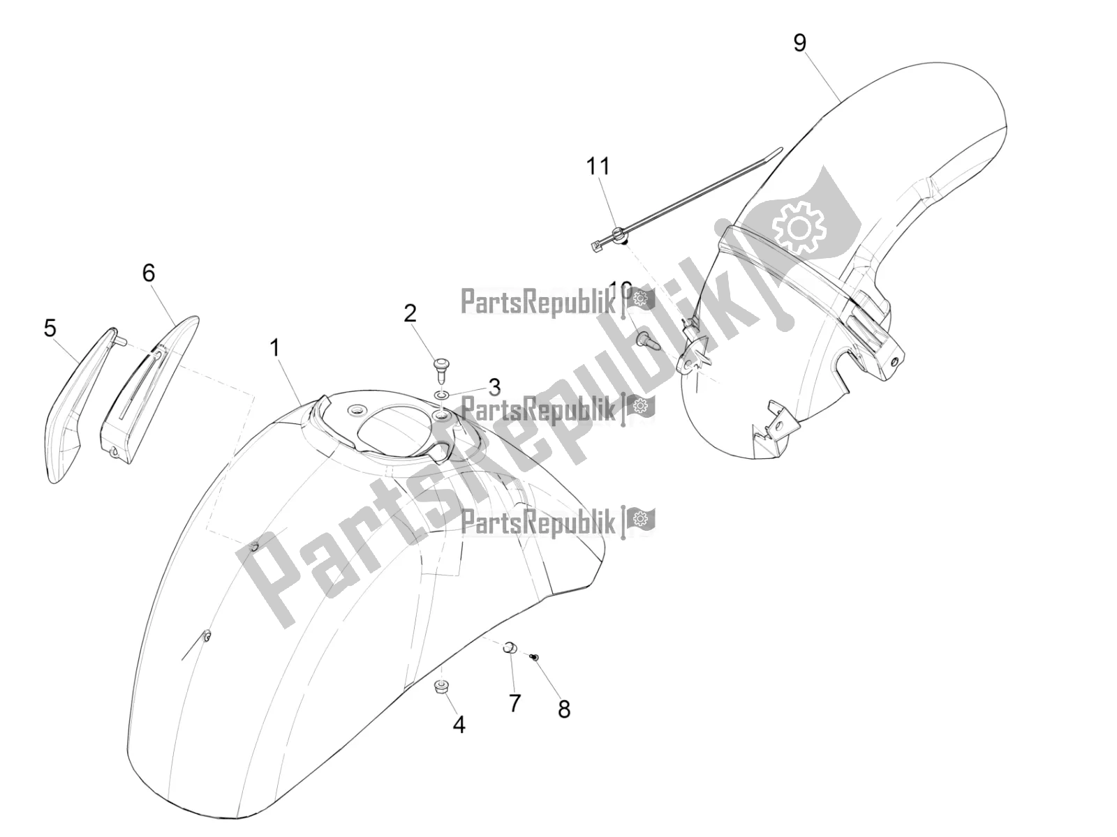 Todas las partes para Carcasa De La Rueda - Guardabarros de Vespa GTS 125 /GTS Super 0 2017