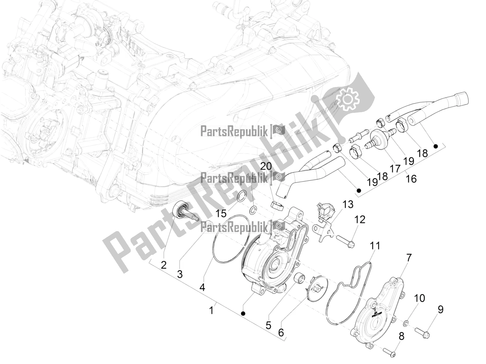 Toutes les pièces pour le Pompe De Refroidissement du Vespa GTS 125 /GTS Super 0 2018