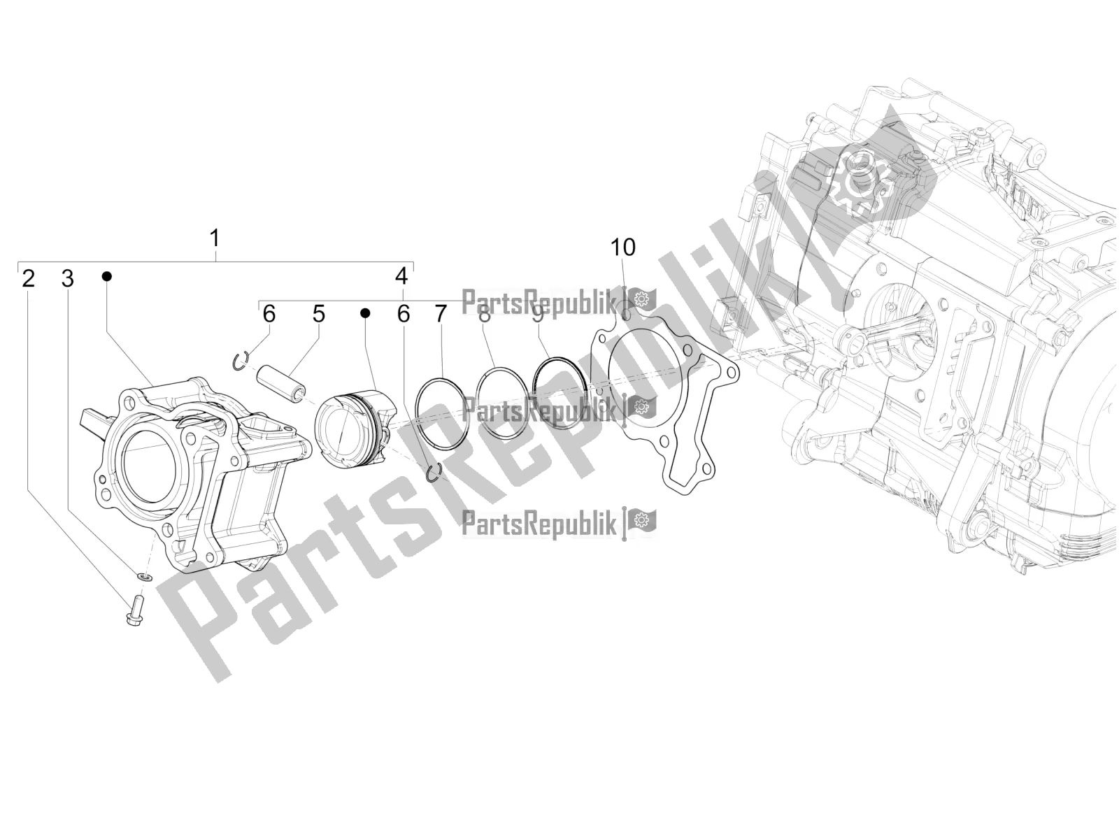 Todas as partes de Unidade De Pino Cilindro-pistão-pulso do Vespa GTS 125 /GTS Super 0 2018