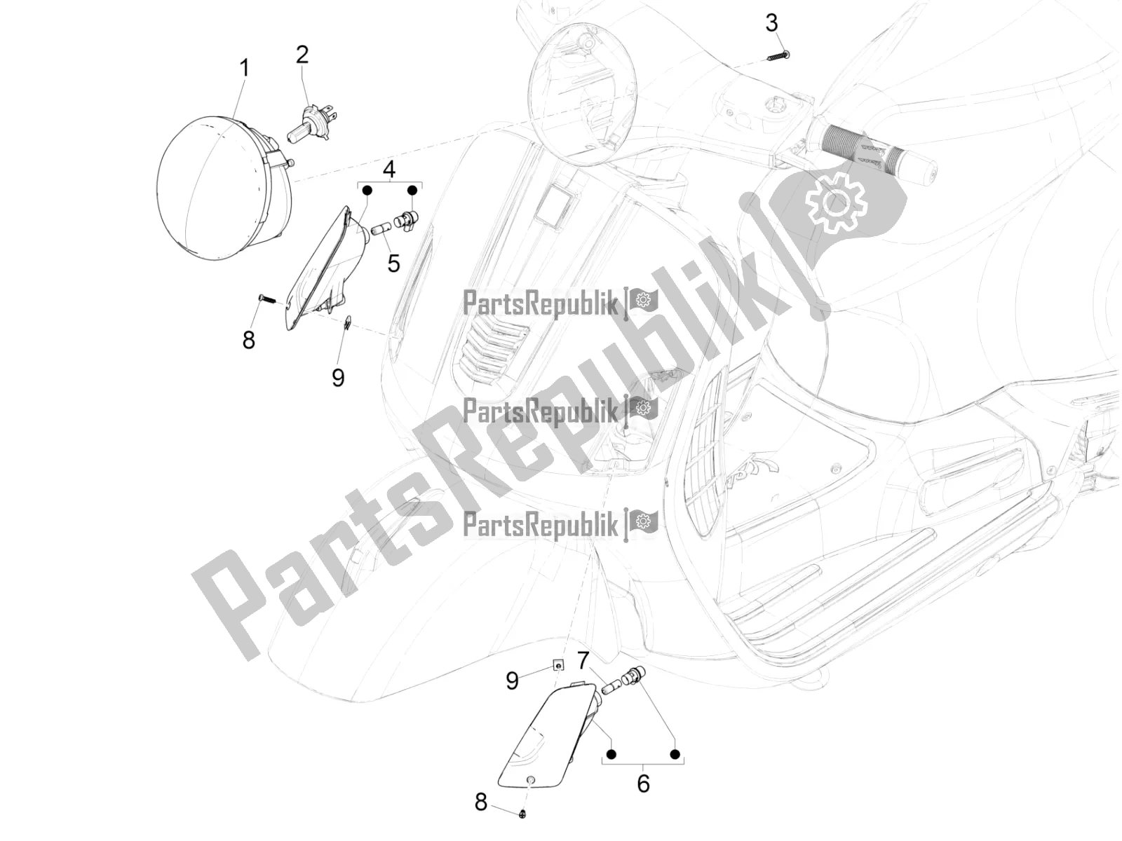 Toutes les pièces pour le Phares Avant - Clignotants du Vespa GTS 125 /GTS Super 0 2018