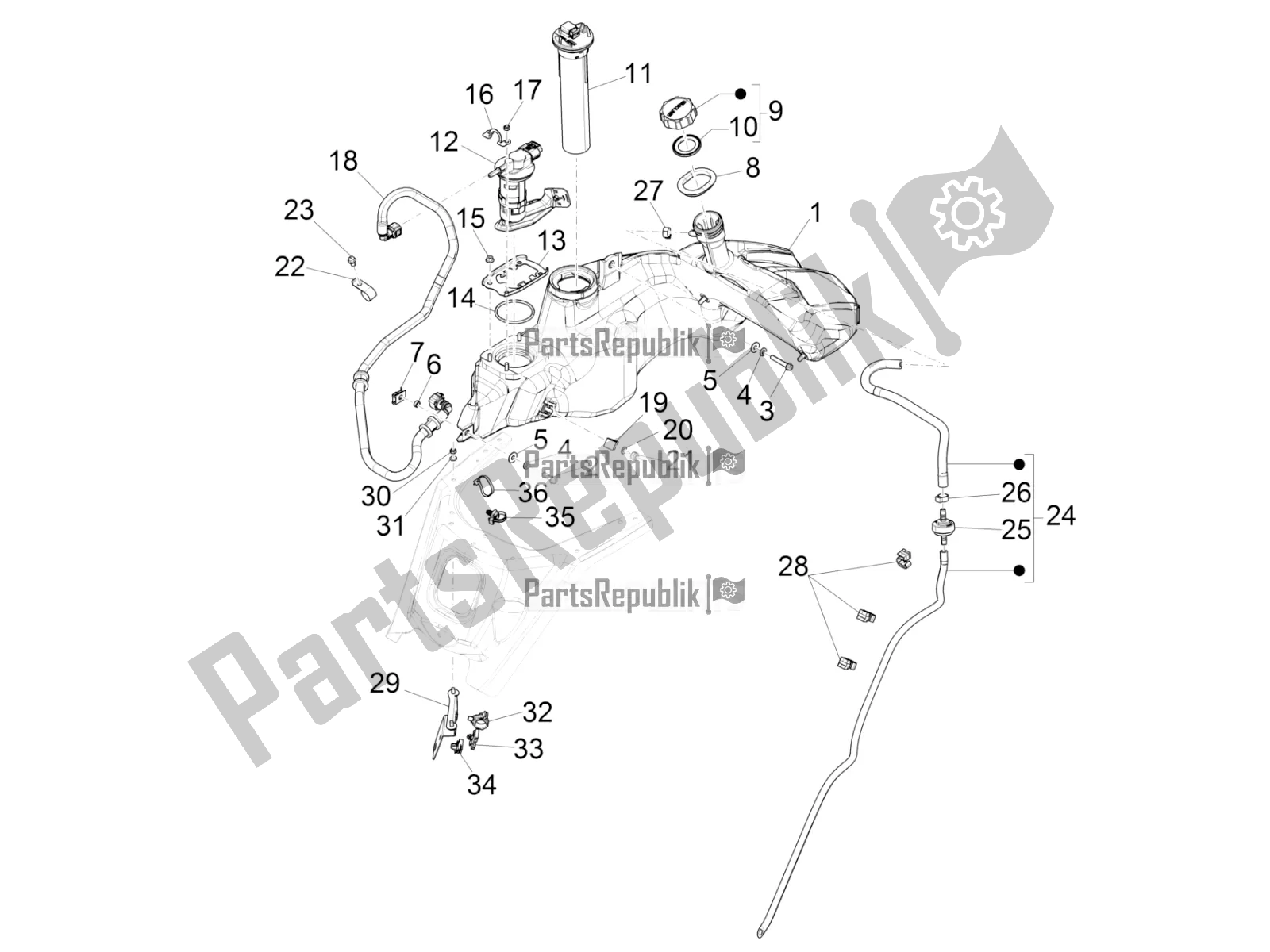 Toutes les pièces pour le Réservoir D'essence du Vespa GTS 125 /GTS Super 0 2018