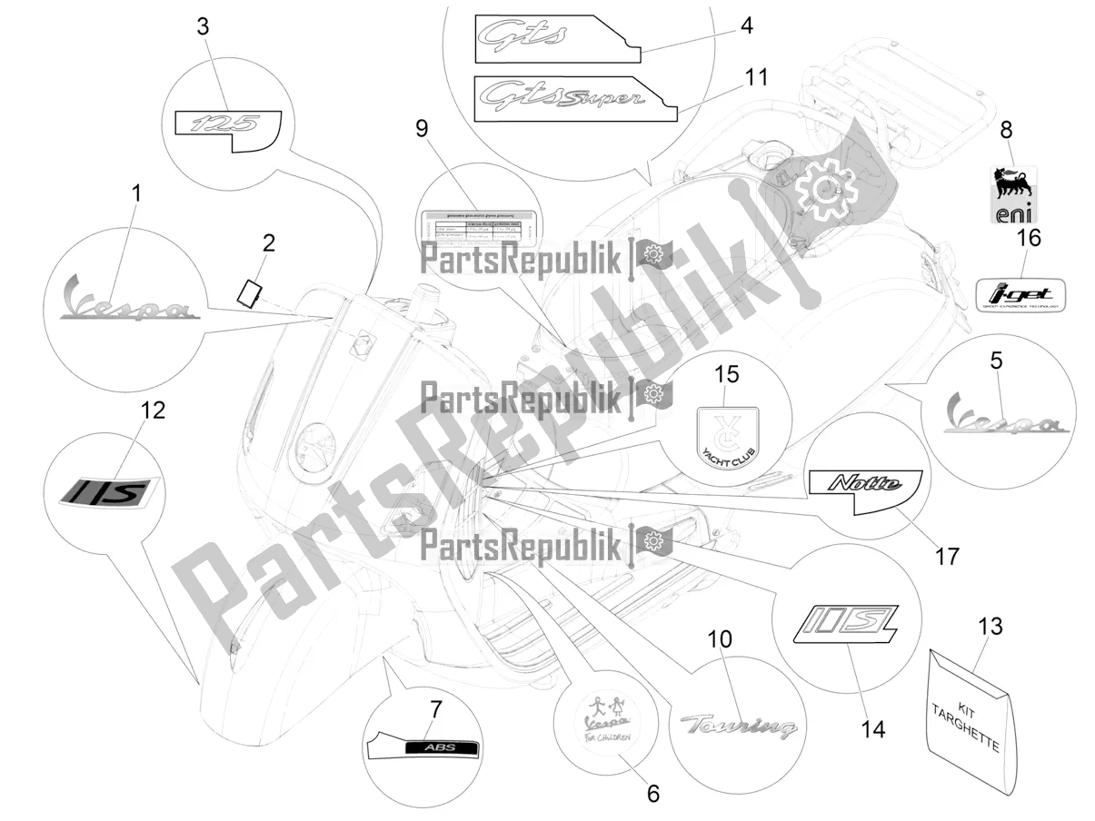 Toutes les pièces pour le Plaques - Emblèmes du Vespa GTS 125 /GTS Super 0 2018