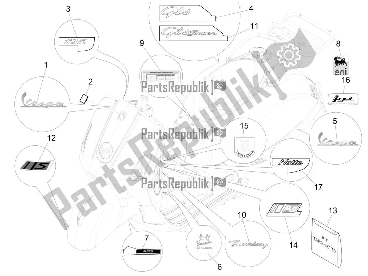 Todas las partes para Placas - Emblemas de Vespa GTS 125 /GTS Super 0 2018