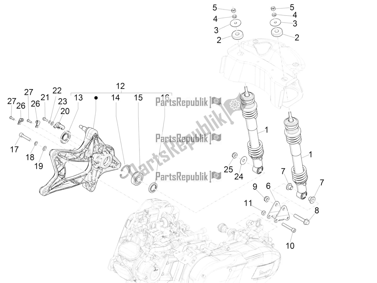 Toutes les pièces pour le Suspension Arrière - Amortisseur / S du Vespa GTS 125 /GTS Super 0 2018