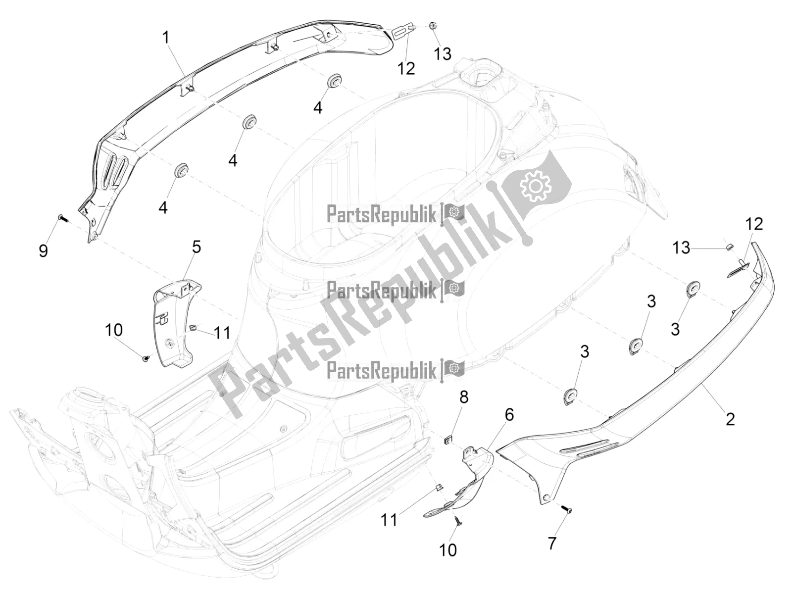 Tutte le parti per il Coperchio Laterale - Spoiler del Vespa GTS 125 /GTS Super 0 2018