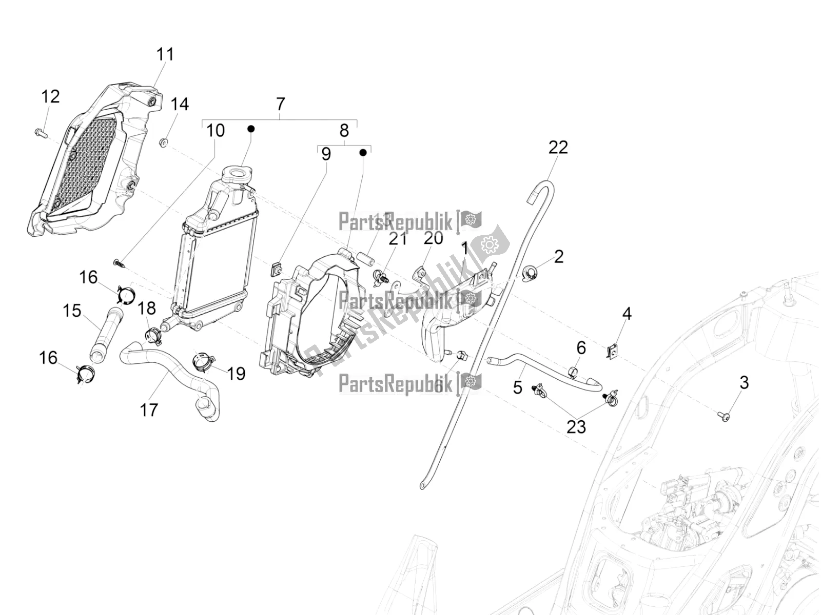 Tutte le parti per il Sistema Di Raffreddamento del Vespa GTS 125 Super ABS 2018