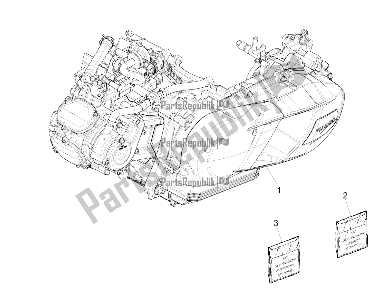 Alle onderdelen voor de Motor Assemblage van de Vespa GTS 125 Super ABS 2018