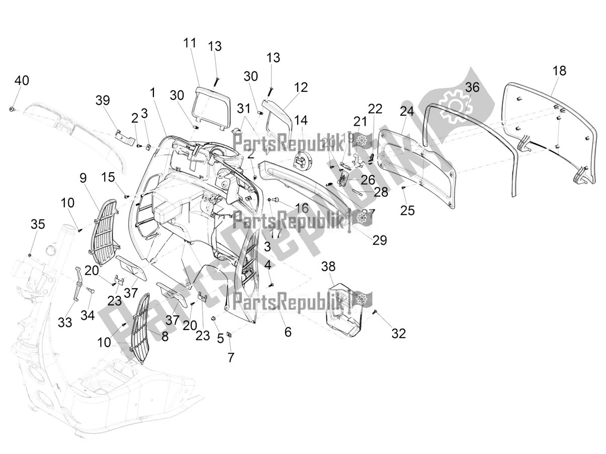 Wszystkie części do Przedni Schowek - Panel Ochraniaj? Cy Kolana Vespa GTS 125 Super ABS 2018