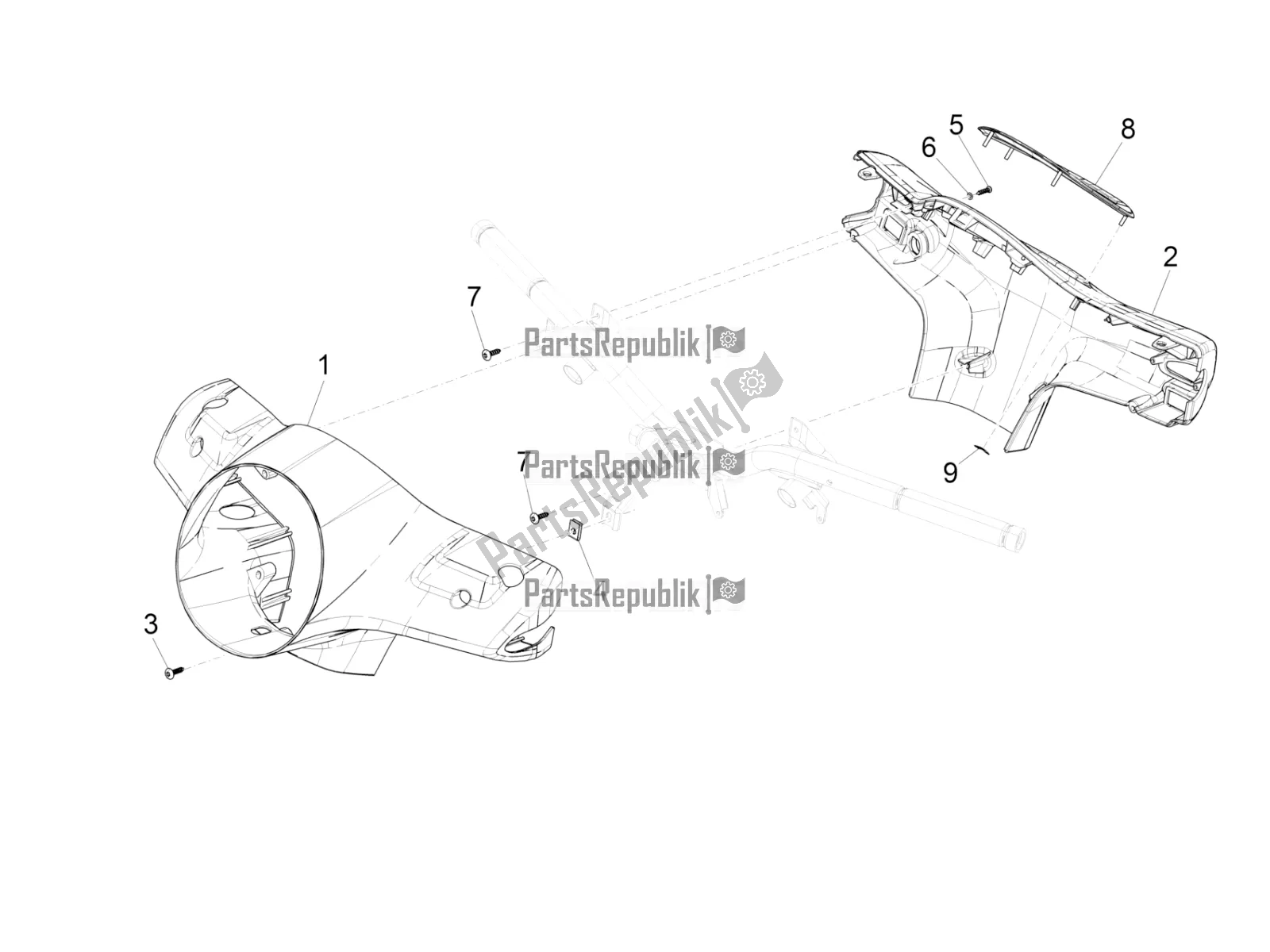 All parts for the Handlebars Coverages of the Vespa GTS 125 Super ABS 2018