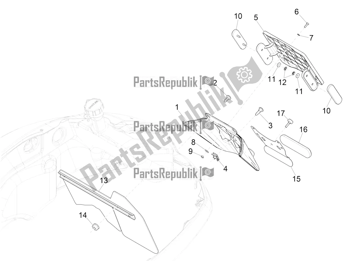 Tutte le parti per il Coperchio Posteriore - Paraspruzzi del Vespa GTS 125 Super ABS 2018