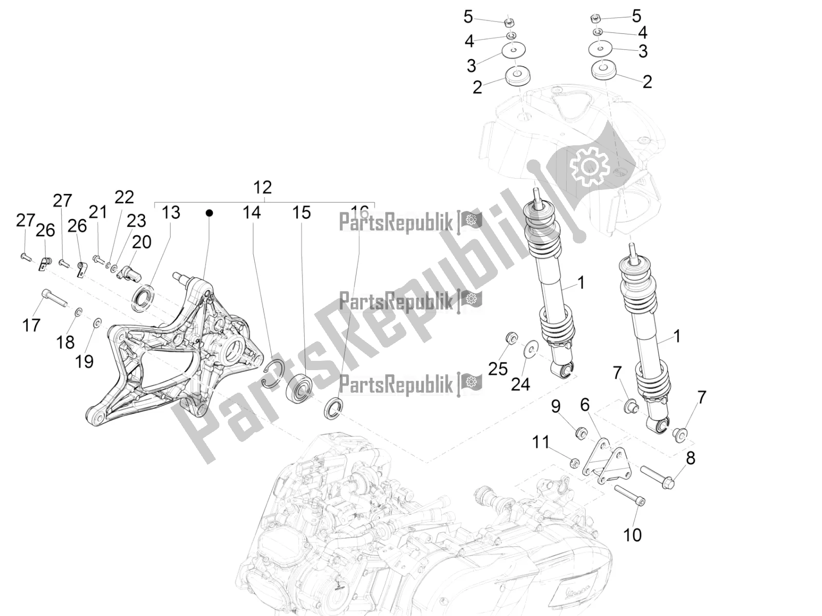 Tutte le parti per il Sospensione Posteriore - Ammortizzatore / I del Vespa GTS 125 Super ABS 2018