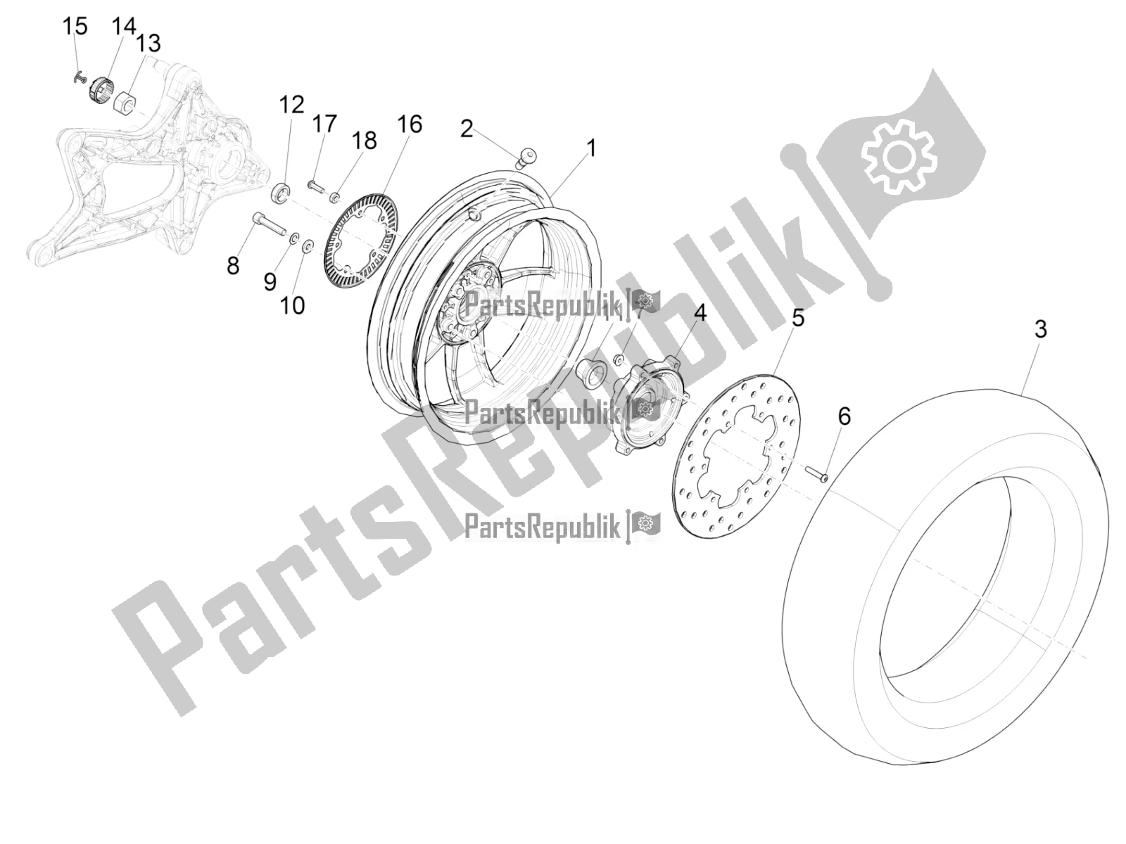 All parts for the Rear Wheel of the Vespa GTS 125 Super ABS 2018