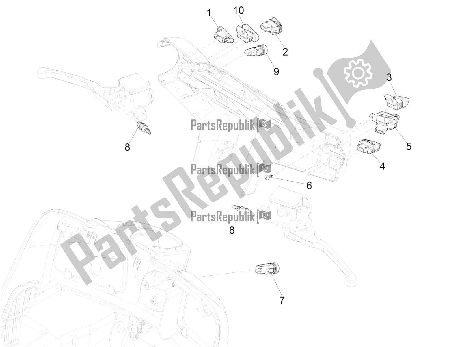 Alle onderdelen voor de Keuzeschakelaars - Schakelaars - Knoppen van de Vespa GTS 125 Super ABS 2018