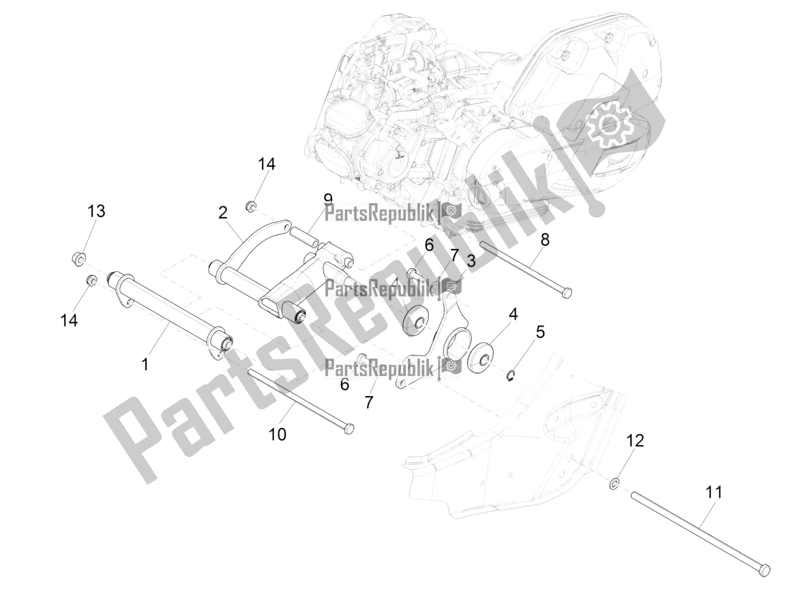 All parts for the Swinging Arm of the Vespa GTS 125 Super ABS 2018