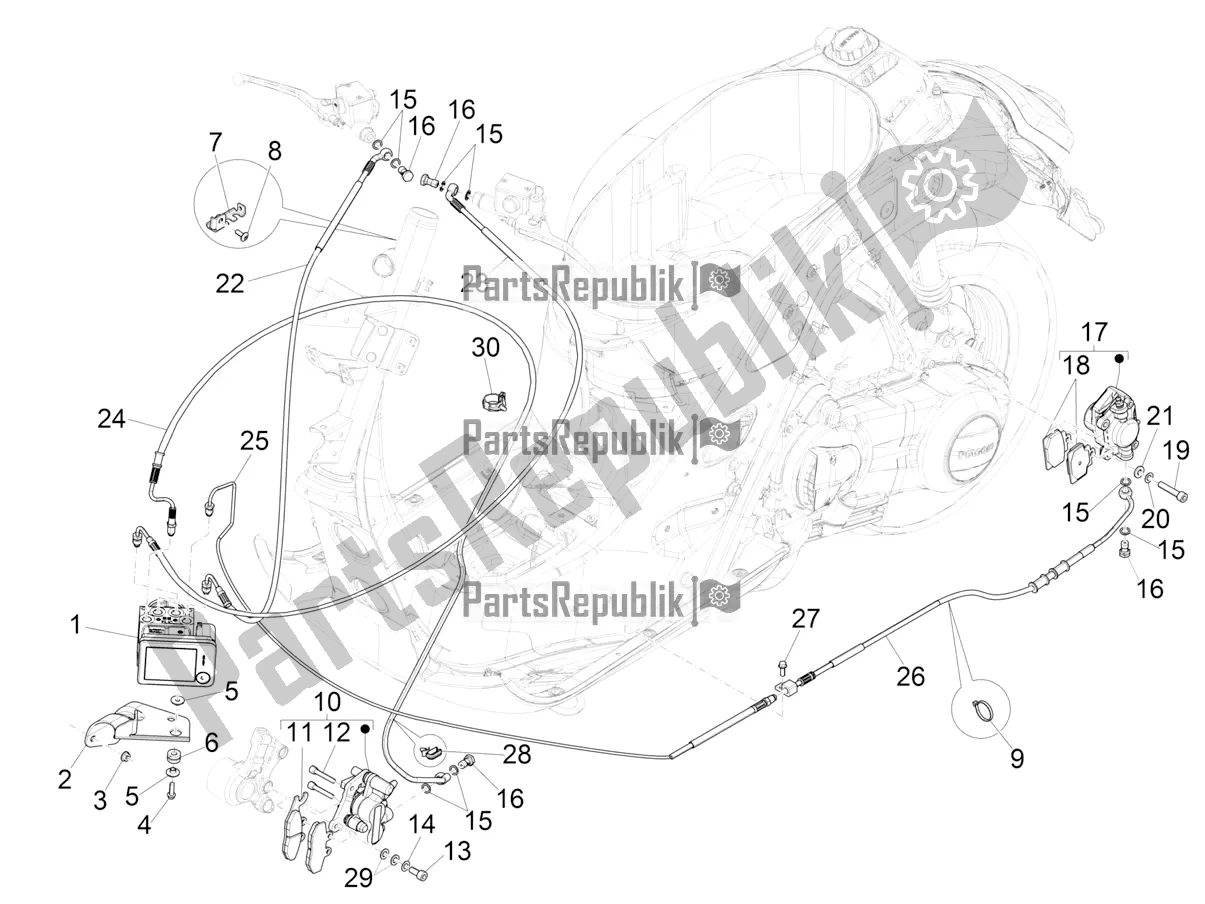 All parts for the Brakes Pipes - Calipers (abs) of the Vespa GTS 125 Super ABS 2019