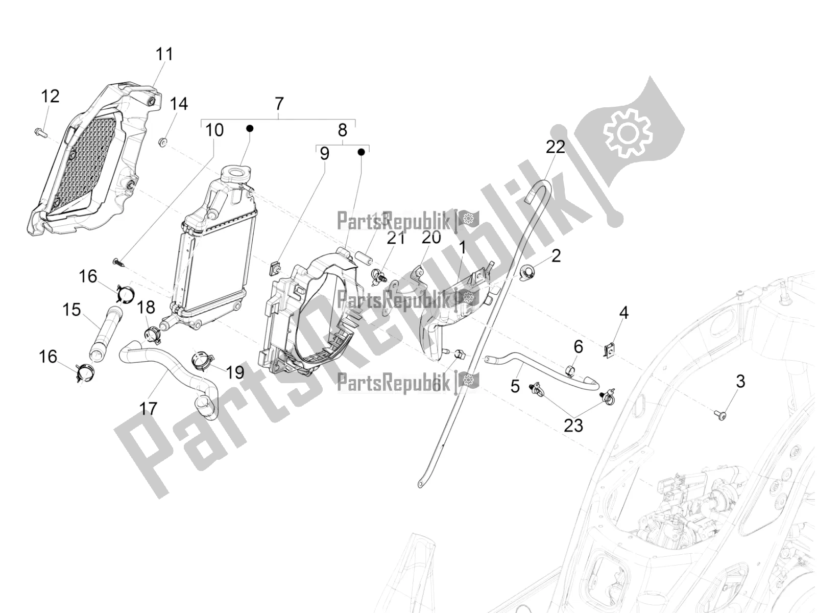 All parts for the Cooling System of the Vespa GTS 125 Super ABS 2019