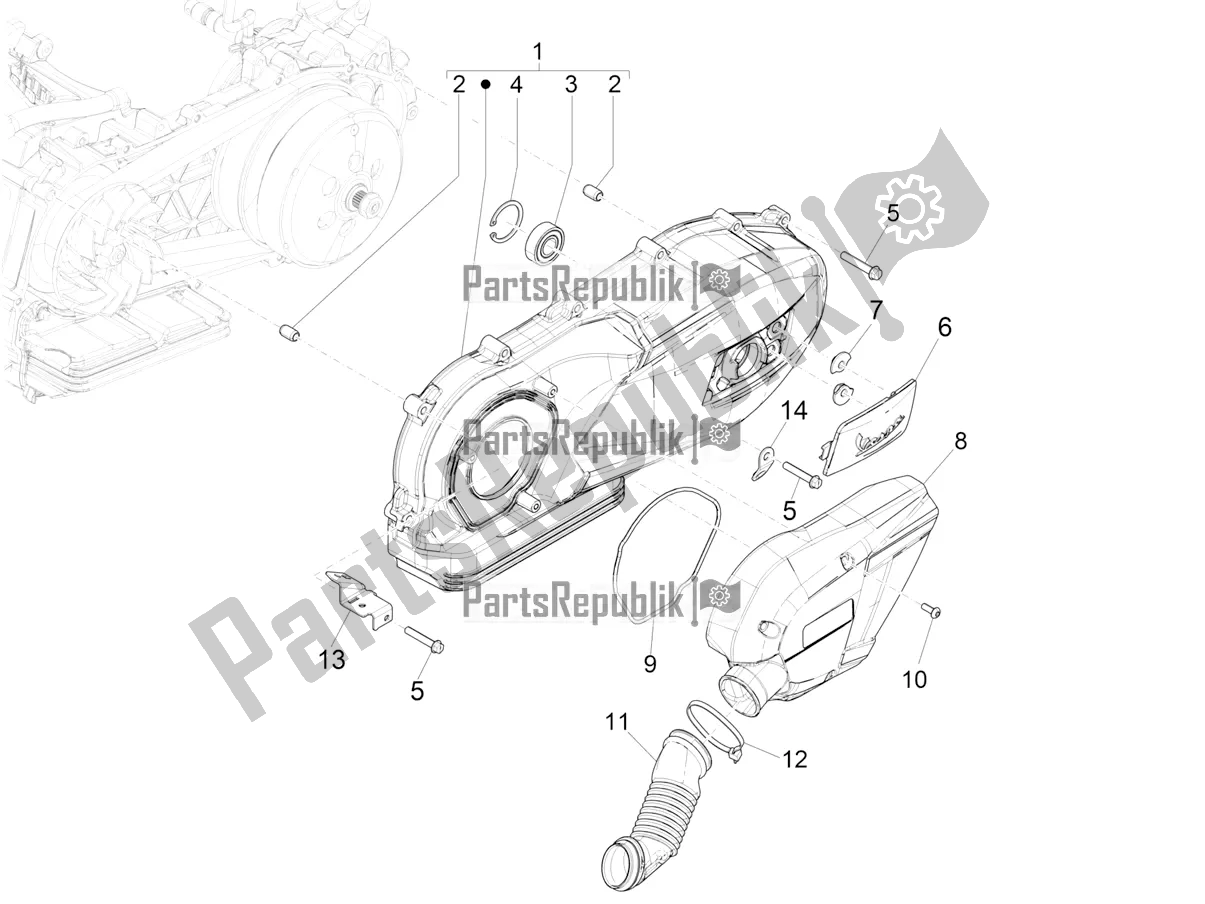 Todas las partes para Tapa Del Cárter - Enfriamiento Del Cárter de Vespa GTS 125 Super ABS 2019