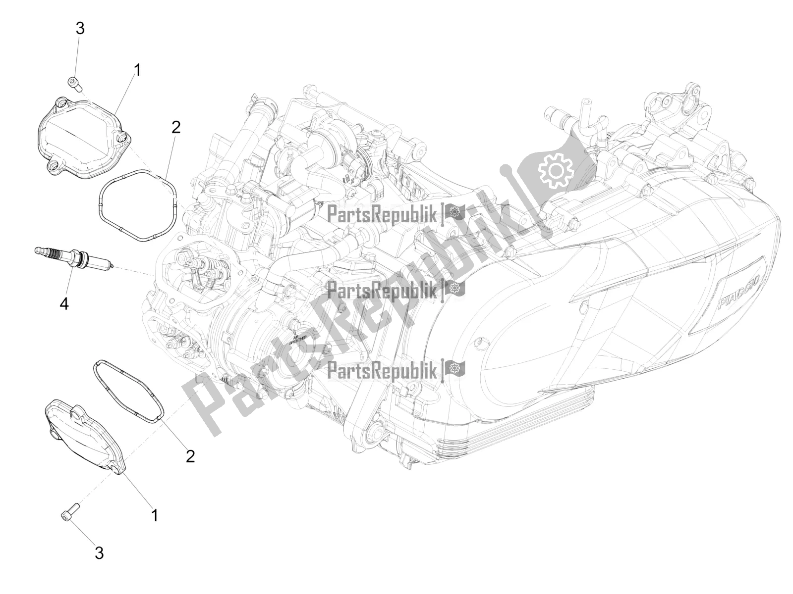 All parts for the Cylinder Head Cover of the Vespa GTS 125 Super ABS 2019