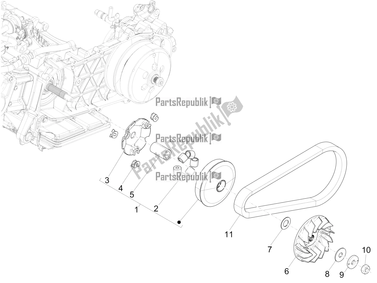 Alle onderdelen voor de Aandrijfpoelie van de Vespa GTS 125 Super ABS 2019