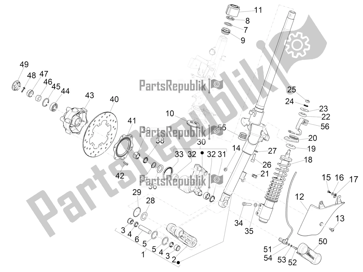 All parts for the Fork/steering Tube - Steering Bearing Unit of the Vespa GTS 125 Super ABS 2019