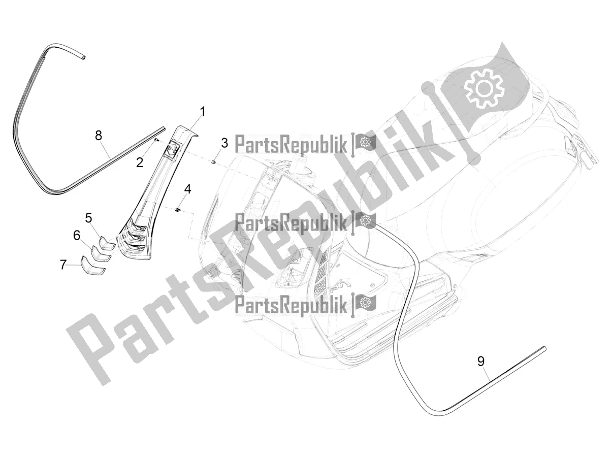 All parts for the Front Shield of the Vespa GTS 125 Super ABS 2019