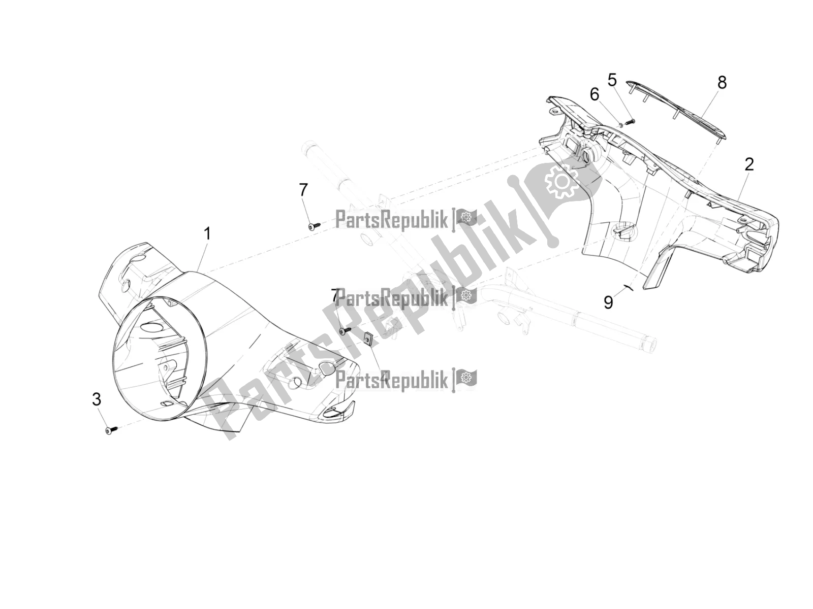 All parts for the Handlebars Coverages of the Vespa GTS 125 Super ABS 2019