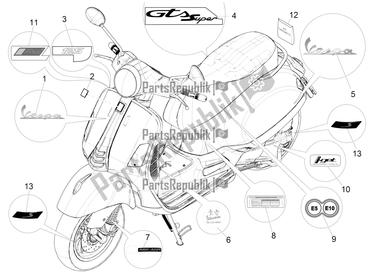 All parts for the Plates - Emblems of the Vespa GTS 125 Super ABS 2019