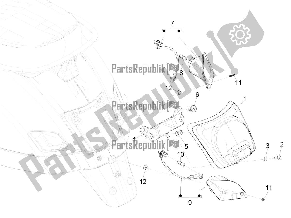 Todas as partes de Faróis Traseiros - Pisca-piscas do Vespa GTS 125 Super ABS 2019