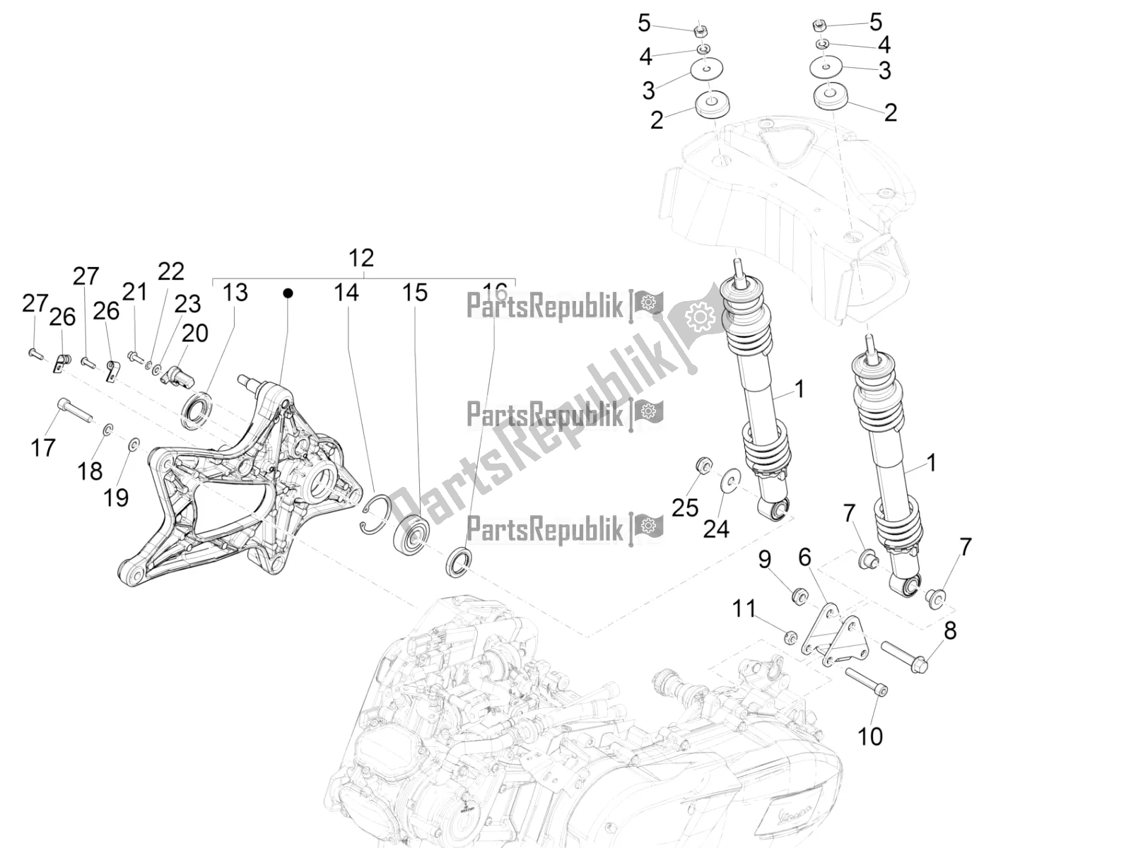 Tutte le parti per il Sospensione Posteriore - Ammortizzatore / I del Vespa GTS 125 Super ABS 2019