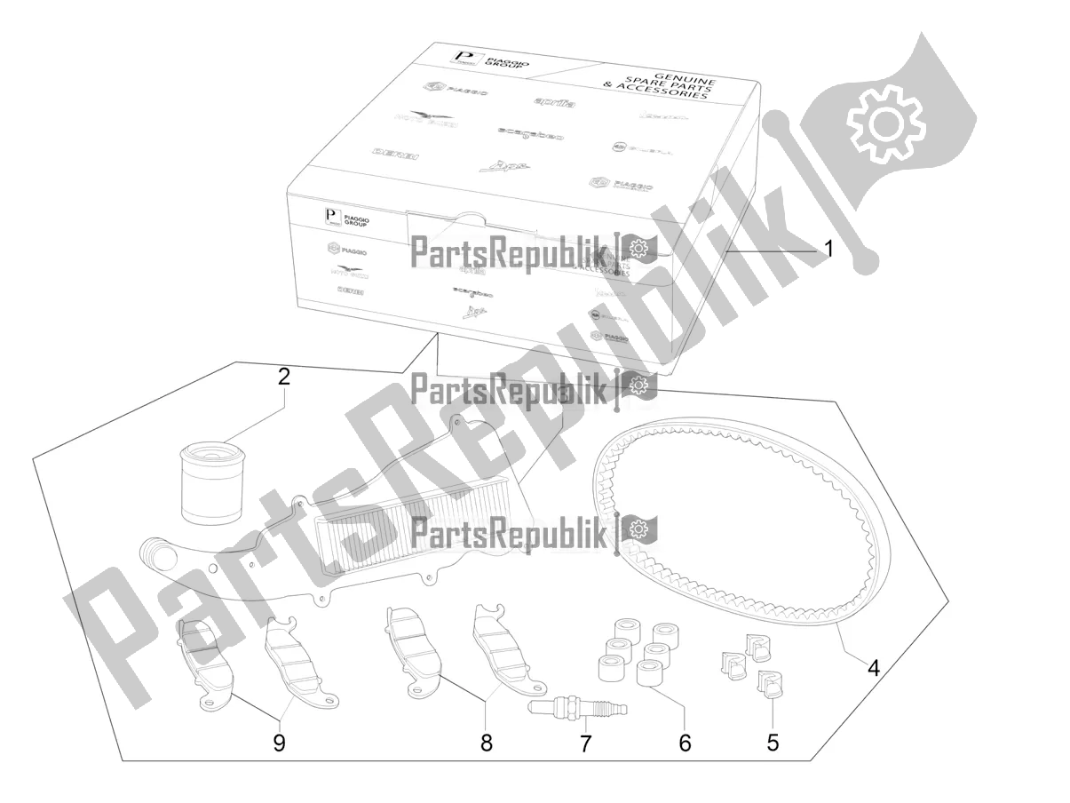 Alle onderdelen voor de Complete Wear And Maintenance Kit van de Vespa GTS 125 Super ABS 2020