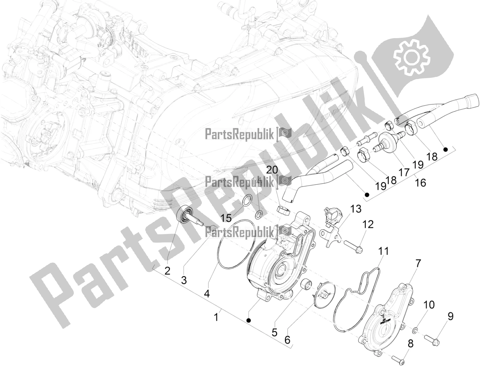 Alle onderdelen voor de Koelere Pomp van de Vespa GTS 125 Super ABS 2020