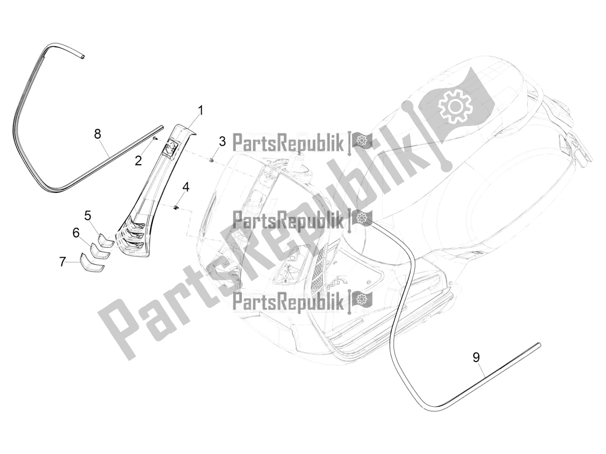 All parts for the Front Shield of the Vespa GTS 125 Super ABS 2020