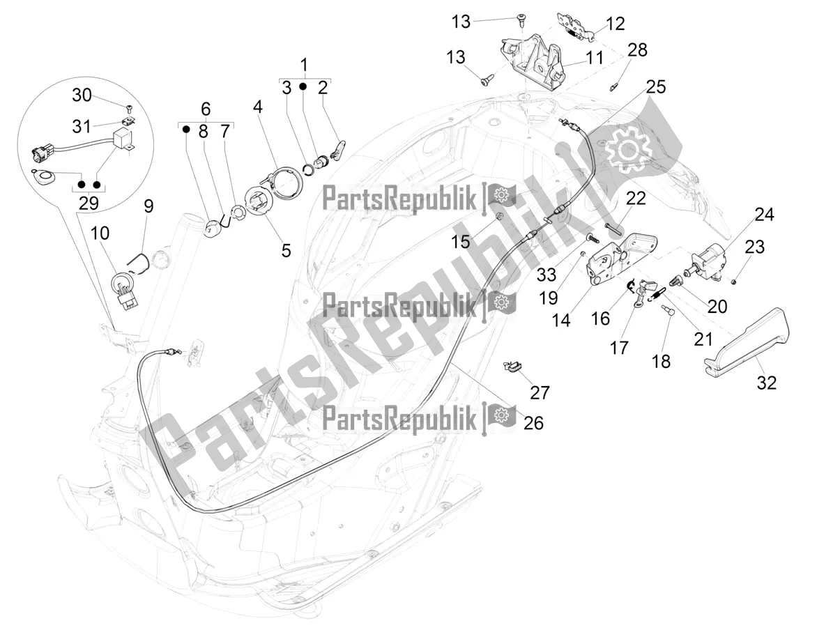 Todas as partes de Fechaduras do Vespa GTS 125 Super ABS 2020