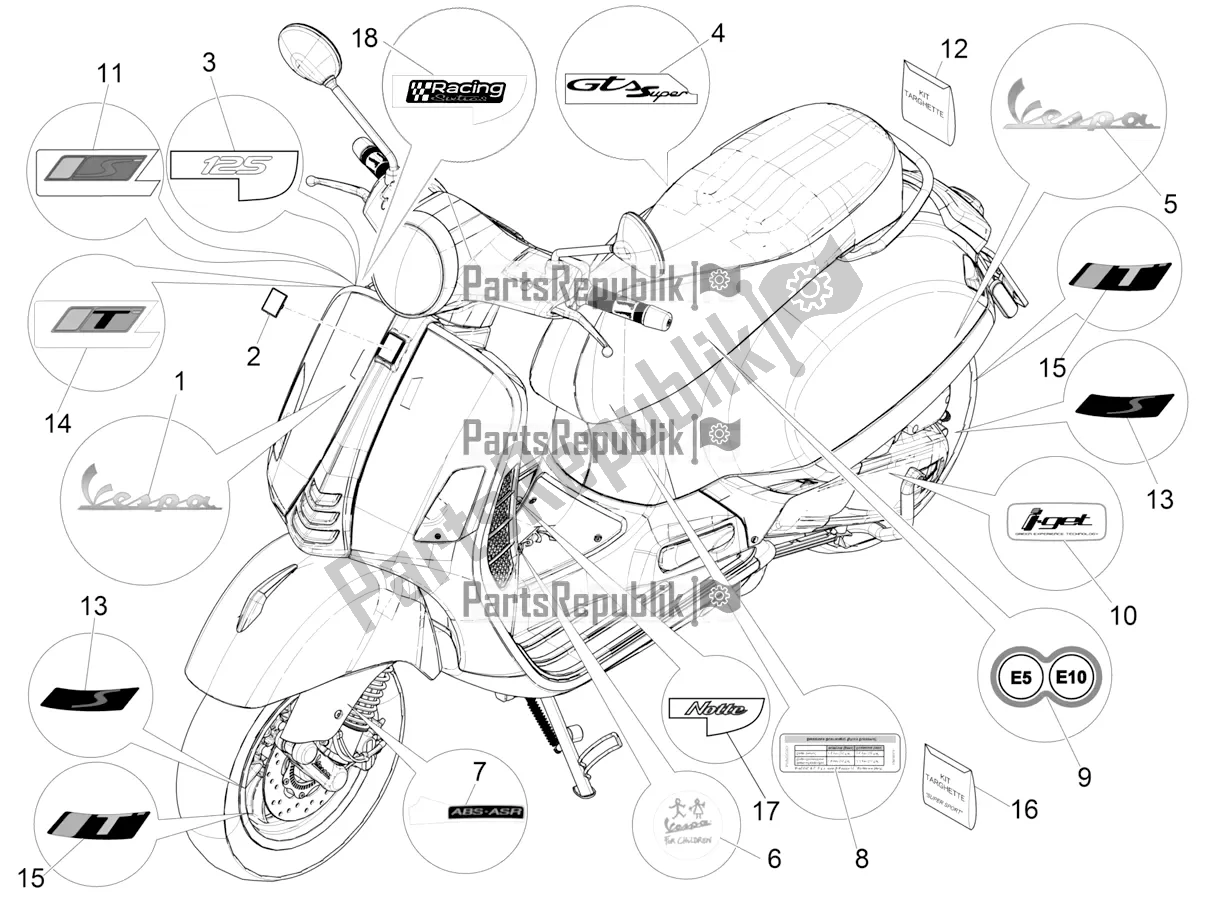 Todas las partes para Placas - Emblemas de Vespa GTS 125 Super ABS 2020