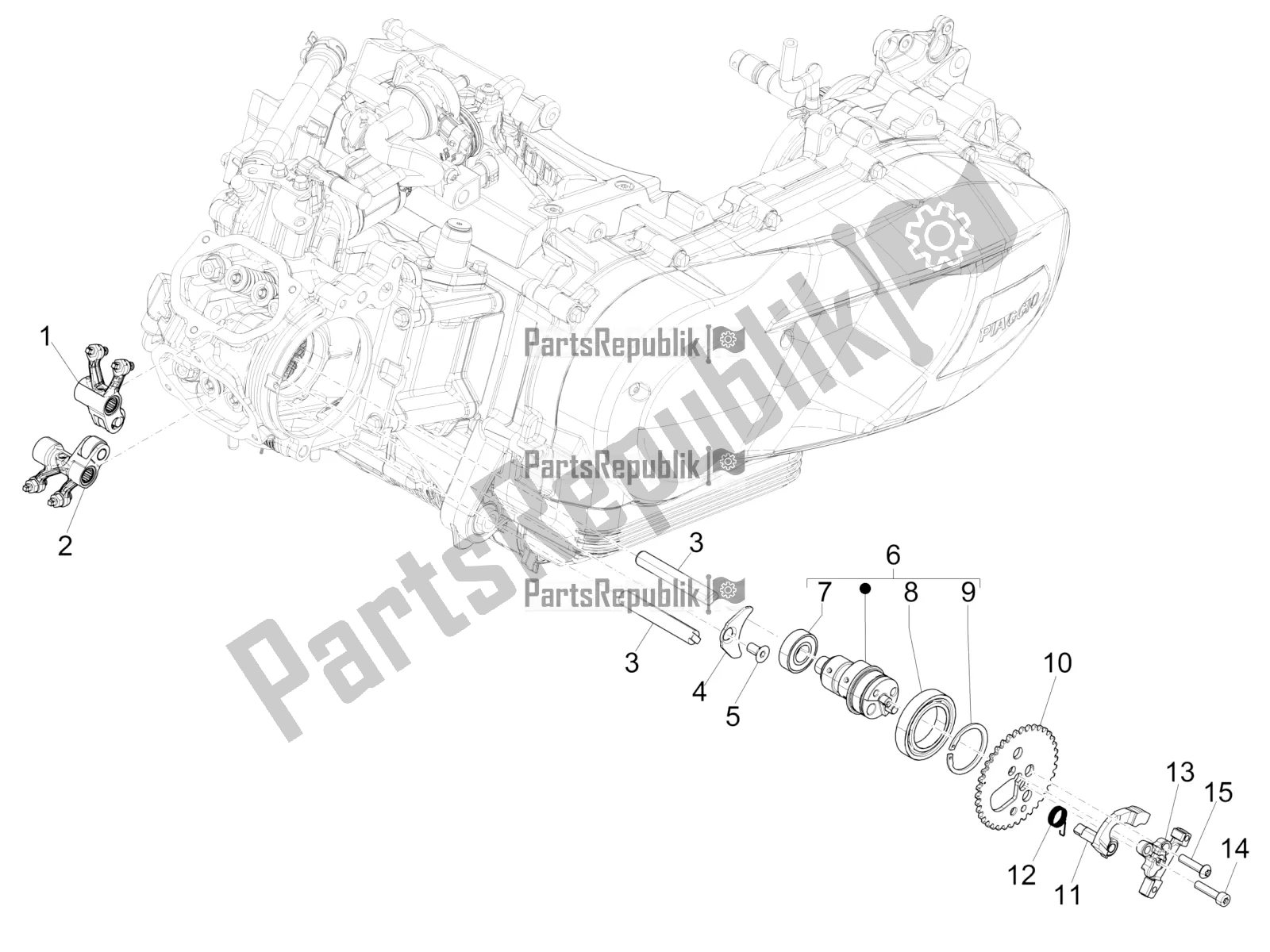 Alle onderdelen voor de Rocking Hendels Steuneenheid van de Vespa GTS 125 Super ABS 2020