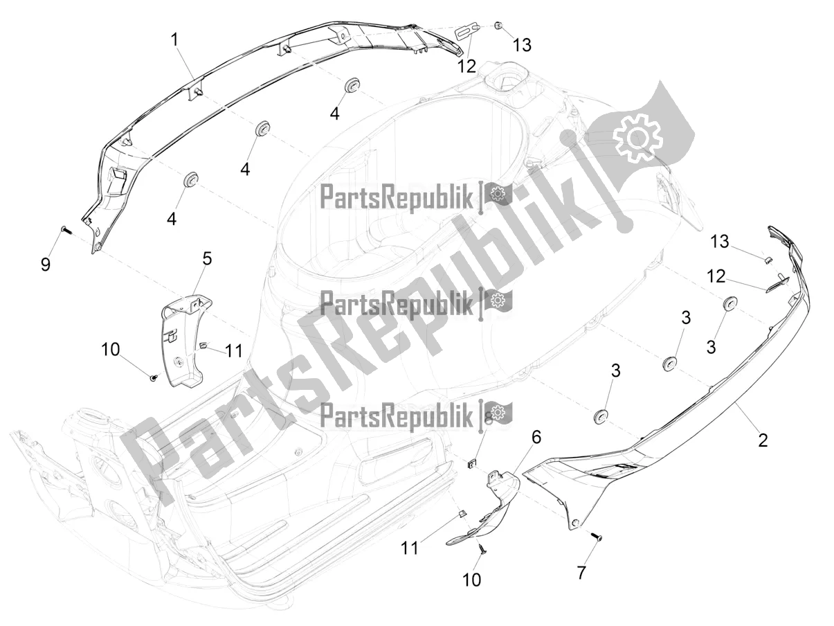 Tutte le parti per il Coperchio Laterale - Spoiler del Vespa GTS 125 Super ABS 2020
