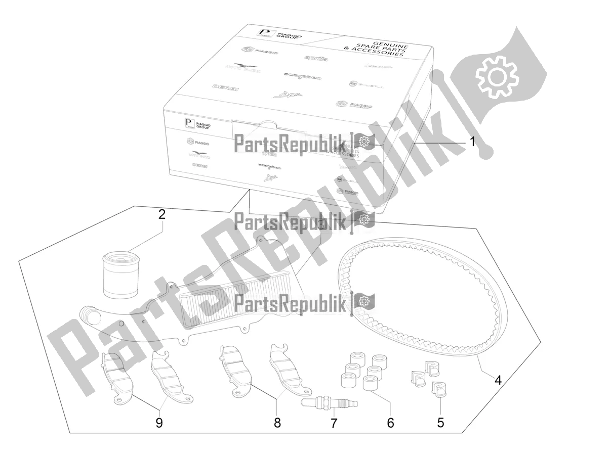 All parts for the Complete Wear And Maintenance Kit of the Vespa GTS 125 Super ABS 2021