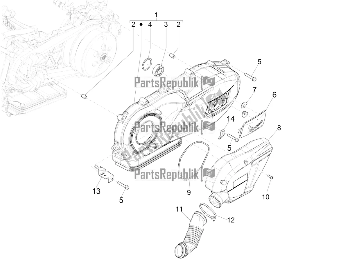 Tutte le parti per il Coperchio Del Carter - Raffreddamento Del Carter del Vespa GTS 125 Super ABS 2021