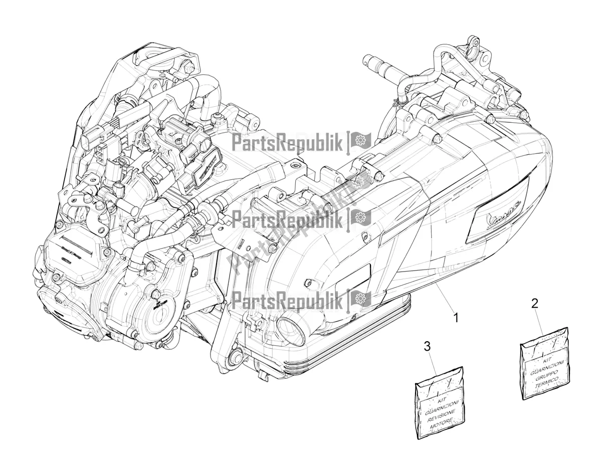 Alle onderdelen voor de Motor Assemblage van de Vespa GTS 125 Super ABS 2021