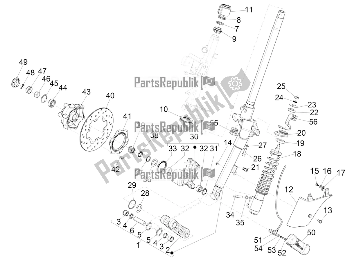 Todas las partes para Horquilla / Tubo De Dirección - Unidad De Rodamiento De Dirección de Vespa GTS 125 Super ABS 2021