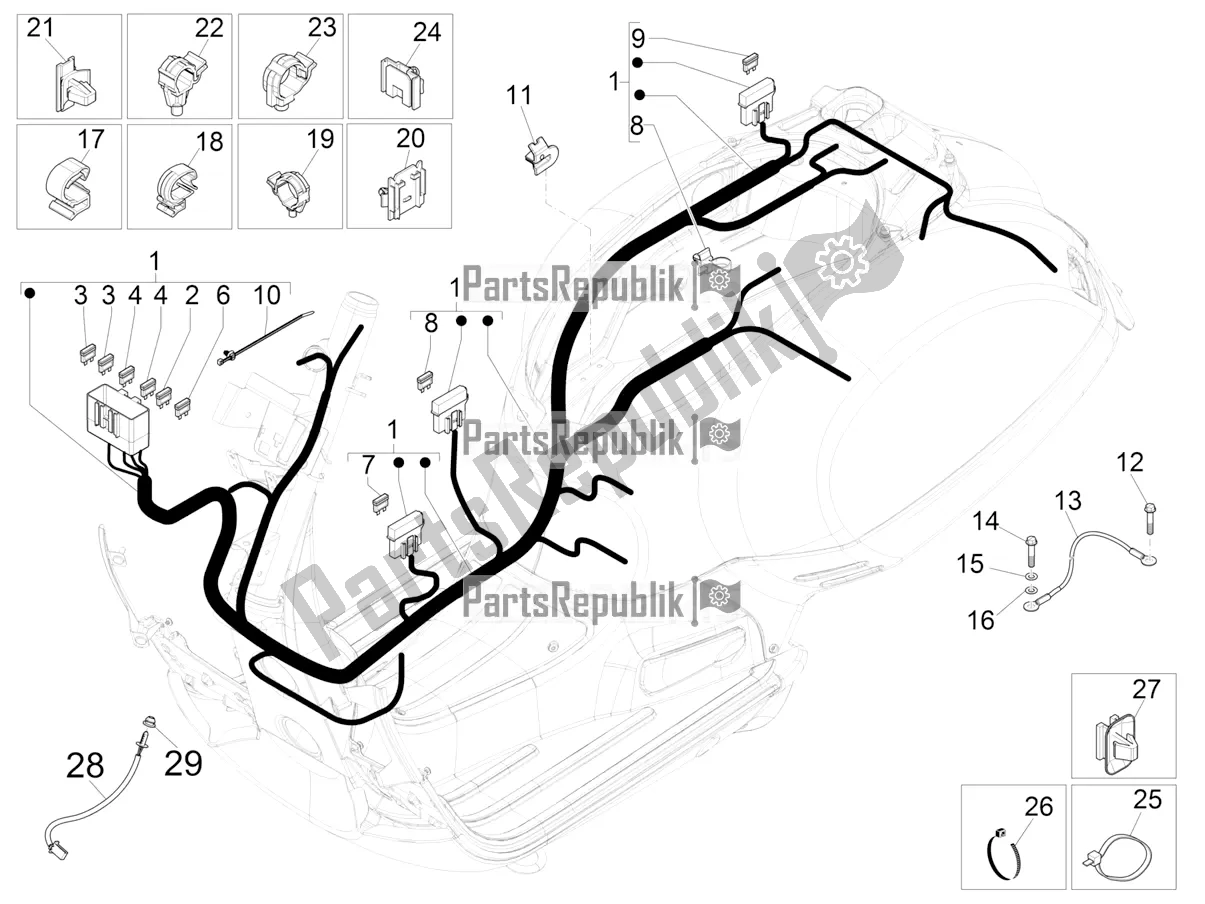 All parts for the Main Cable Harness of the Vespa GTS 125 Super ABS 2021