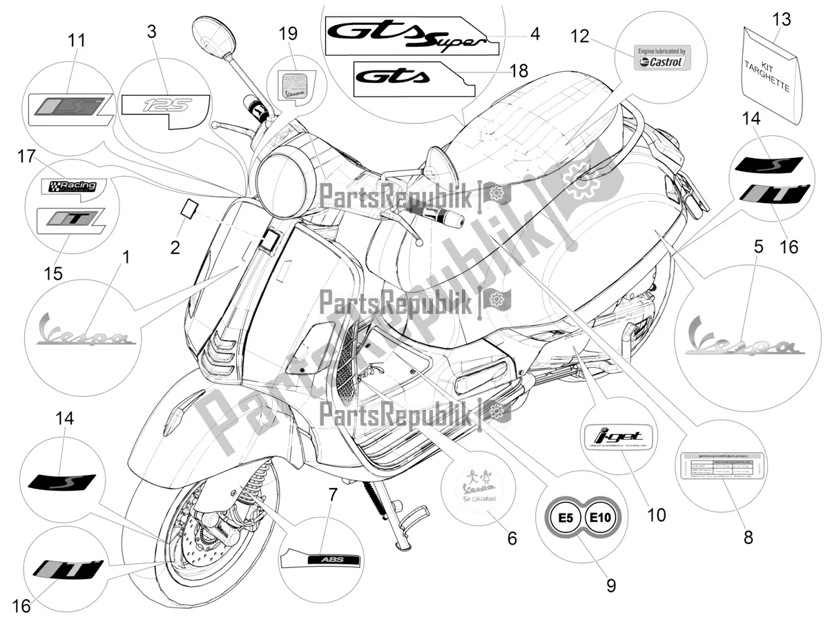 Todas las partes para Placas - Emblemas de Vespa GTS 125 Super ABS 2021